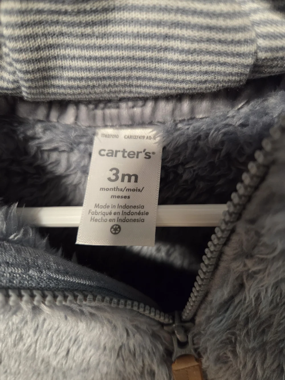 NWT Carter's Gray Plush Lined Baby Jacket With Ears